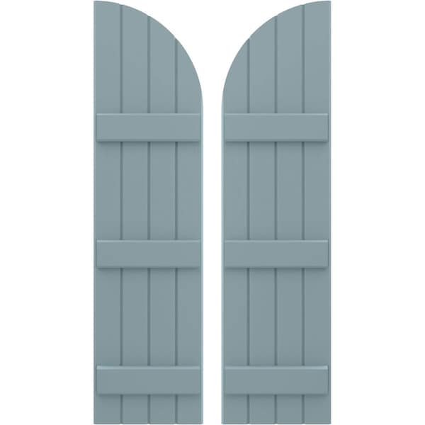 Ekena Millwork Americraft 4-Board (3 Batten) Wood Joined Board-n-Batten Shutters w/ Arch Top, ARW401BQ414X77SBH, PR ARW401BQ414X77SBH - main